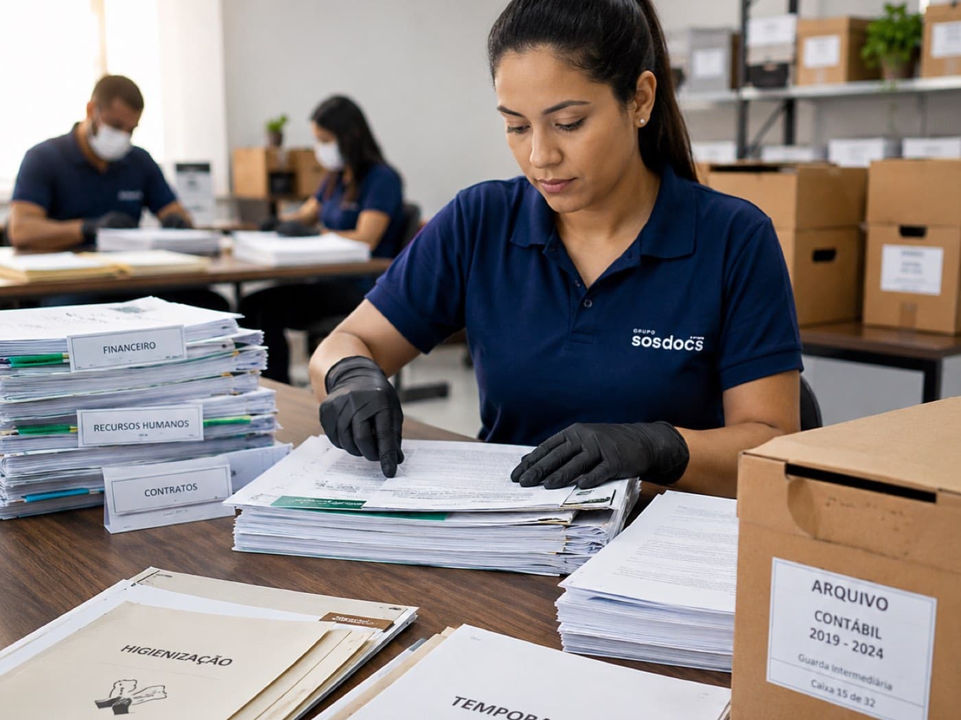 Higienização e desentranhamento das pastas por técnicos da SOS Docs