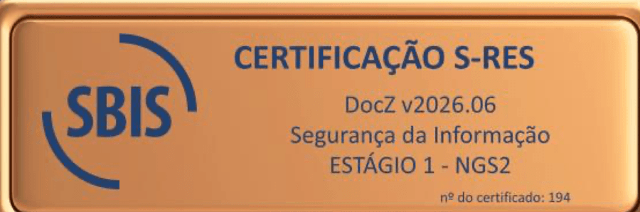 Selo de Certificação S-RES da SBIS para o DocZ v2026.06, categoria Segurança da Informação, Estágio 1 — NGS2, certificado nº 194